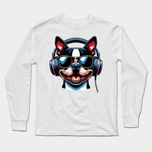 Boston Terrier Smiling DJ: A Musical Canine Portrait Long Sleeve T-Shirt